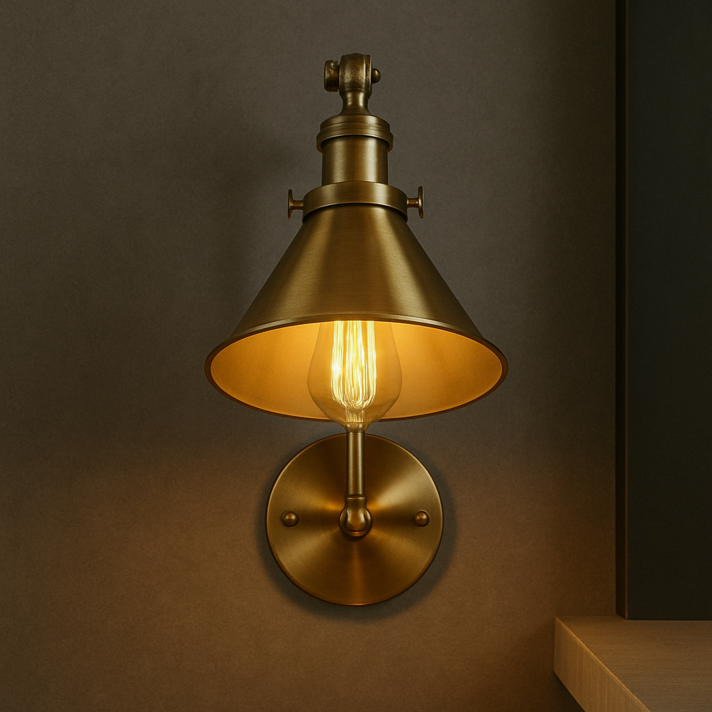 Brass Wall Light | Adjustable Vintage Cone Shade Articulated Arm Sconce Indoor