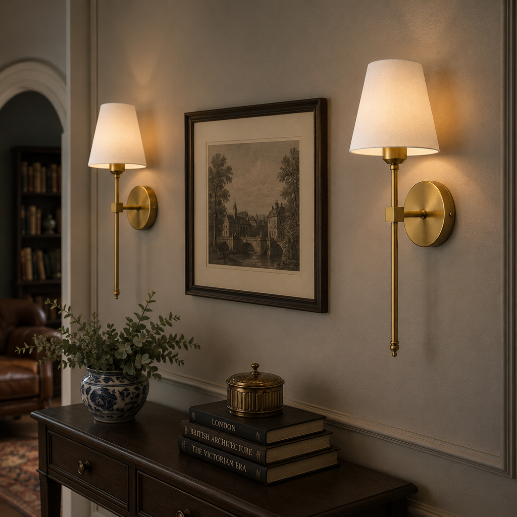 Brass Wall Light | Sconce White Cone Shade Modern Gold Wall Light Fixture Bedroom Hallway Living Room