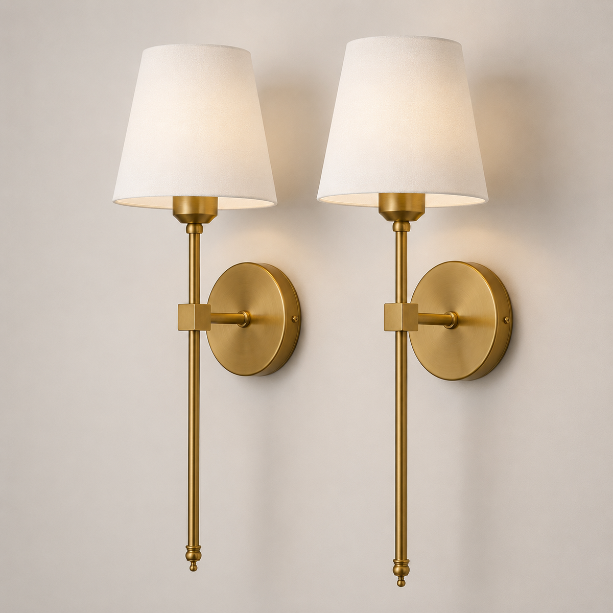 Brass Wall Light | Sconce White Cone Shade Modern Gold Wall Light Fixture Bedroom Hallway Living Room