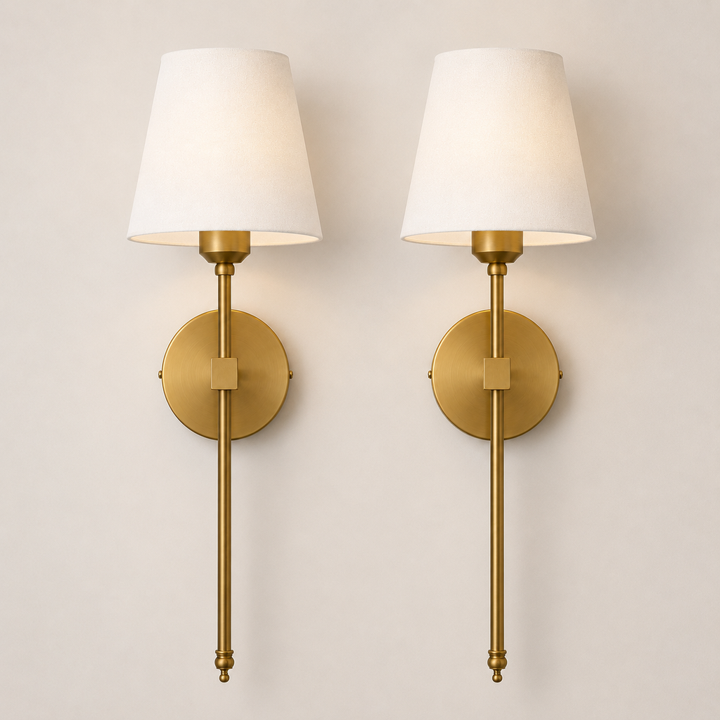 Brass Wall Light | Sconce White Cone Shade Modern Gold Wall Light Fixture Bedroom Hallway Living Room
