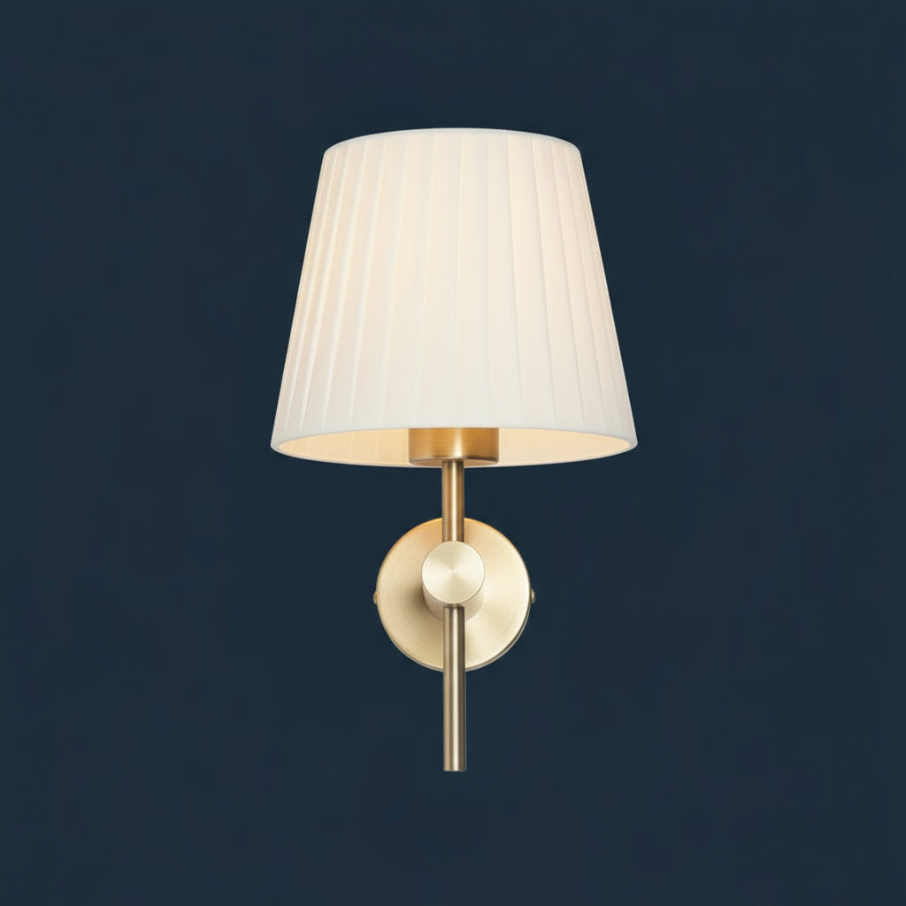 Contemporary Wall Light | Arched Gold Sconce Pleated Fabric Shade Bedroom Living Room