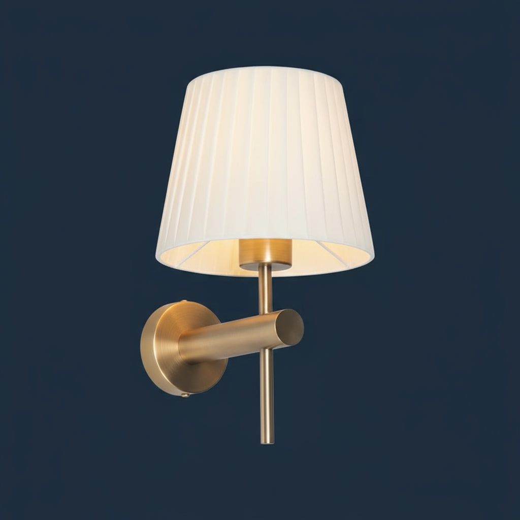 Contemporary Wall Light | Arched Gold Sconce Pleated Fabric Shade Bedroom Living Room