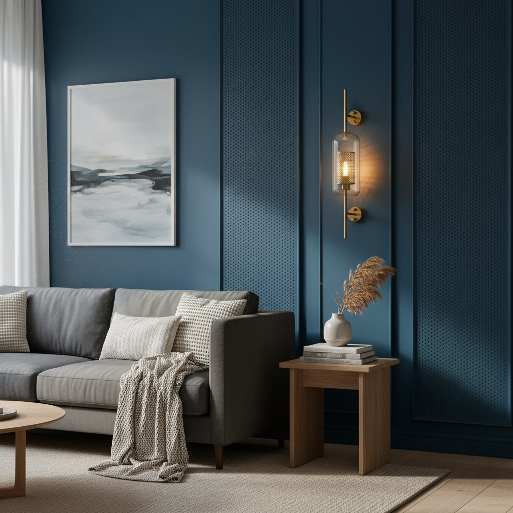 Industrial Wall Light | Brass Rod Glass Cylinder Shade Sconce Hallway Indoor