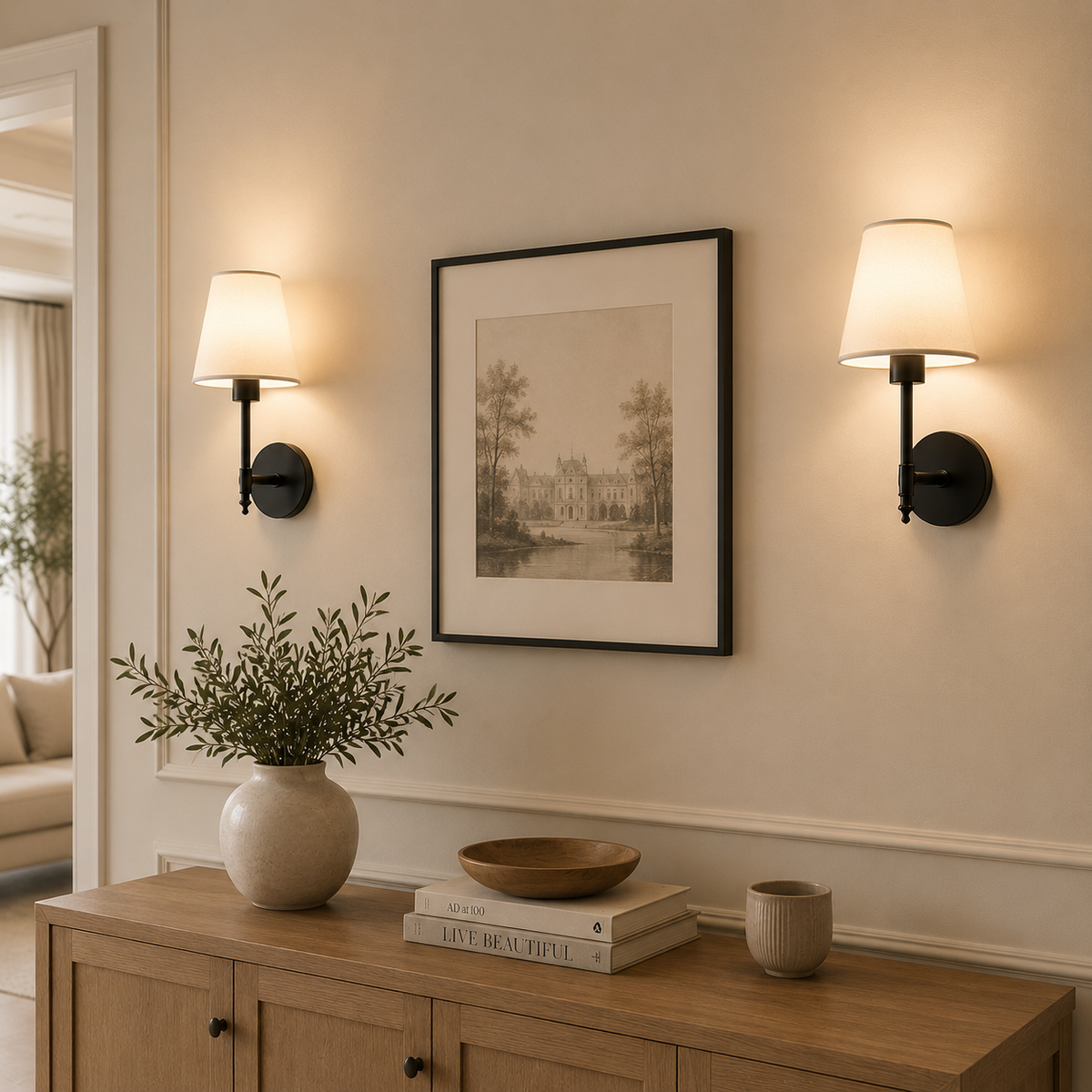 Rechargeable Wall Light | Fabric Shade Sconce Bedroom Living Room Battery Operated