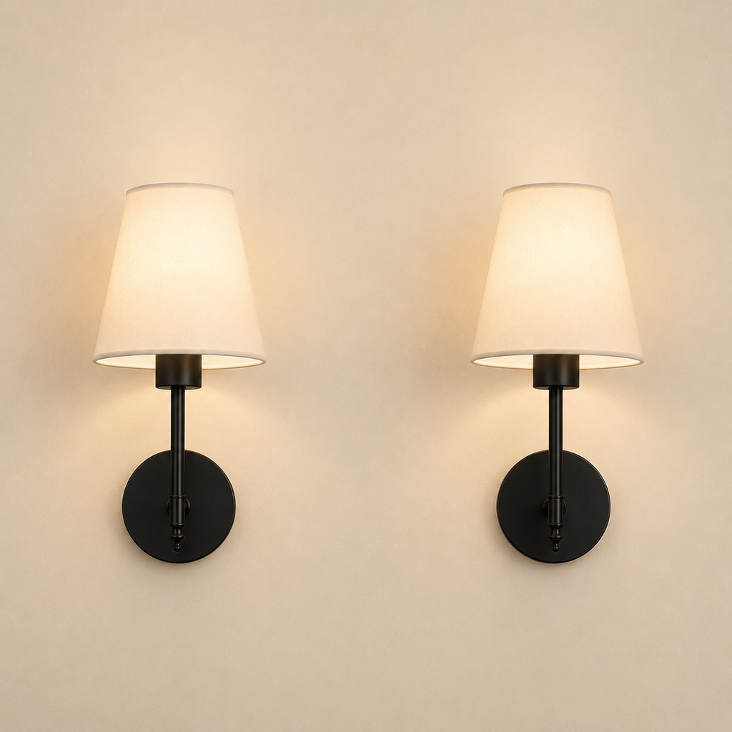 Rechargeable Wall Light | Fabric Shade Sconce Bedroom Living Room Battery Operated