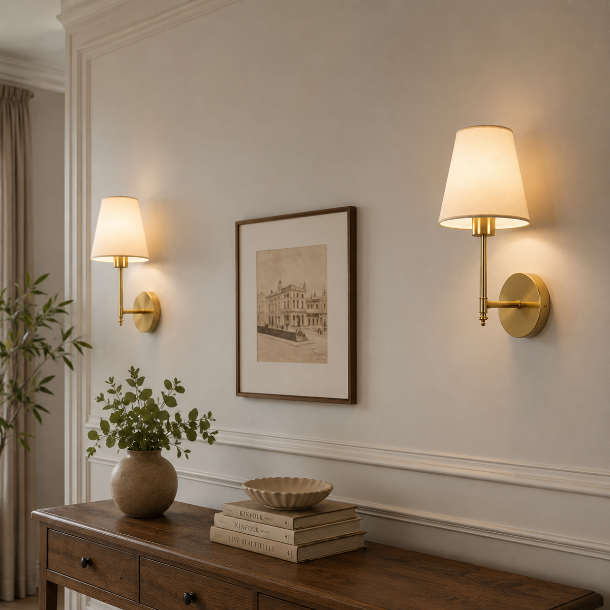 Rechargeable Wall Light | Fabric Shade Sconce Bedroom Living Room Battery Operated
