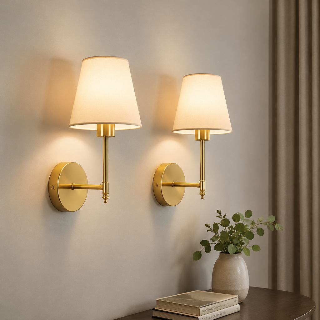 Rechargeable Wall Light | Fabric Shade Sconce Bedroom Living Room Battery Operated