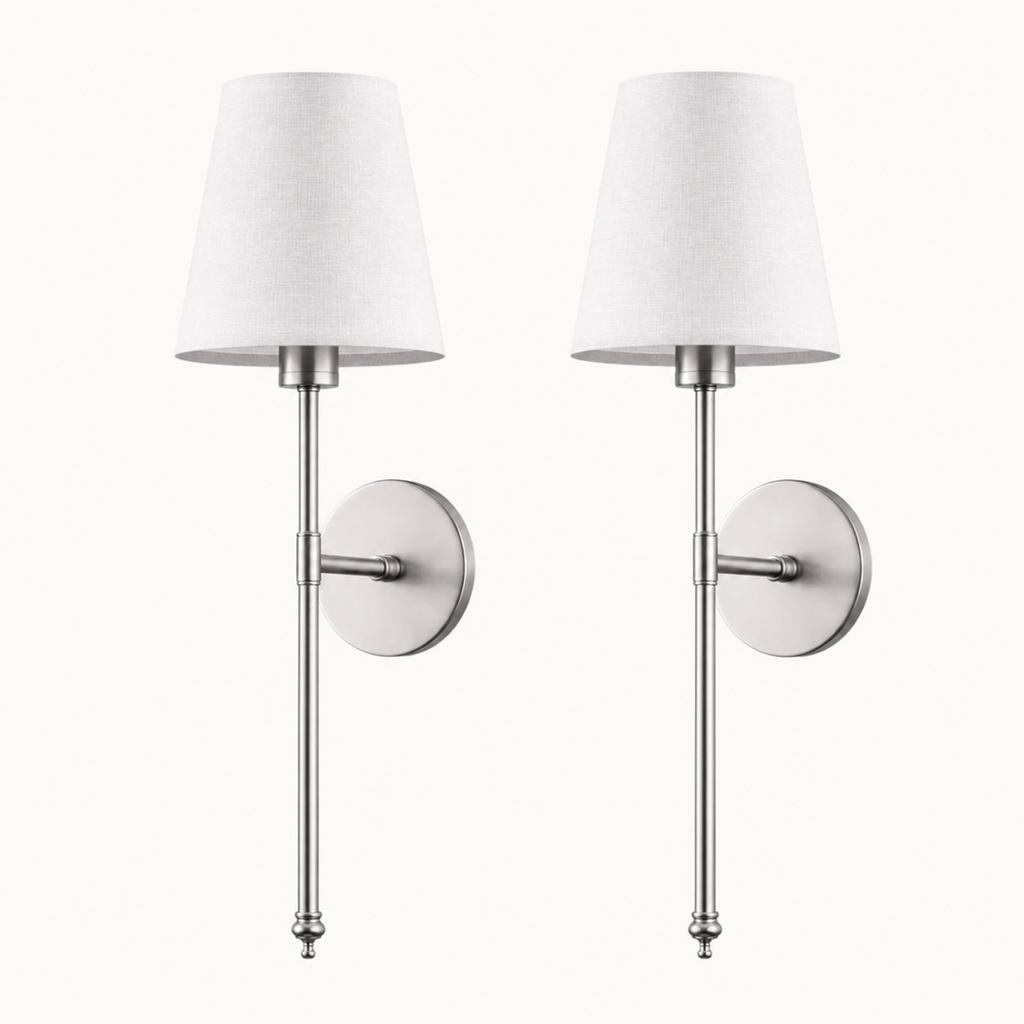 Stick-On Rechargeable Wall Light | Slim Brass White Cone Shade Battery Operated