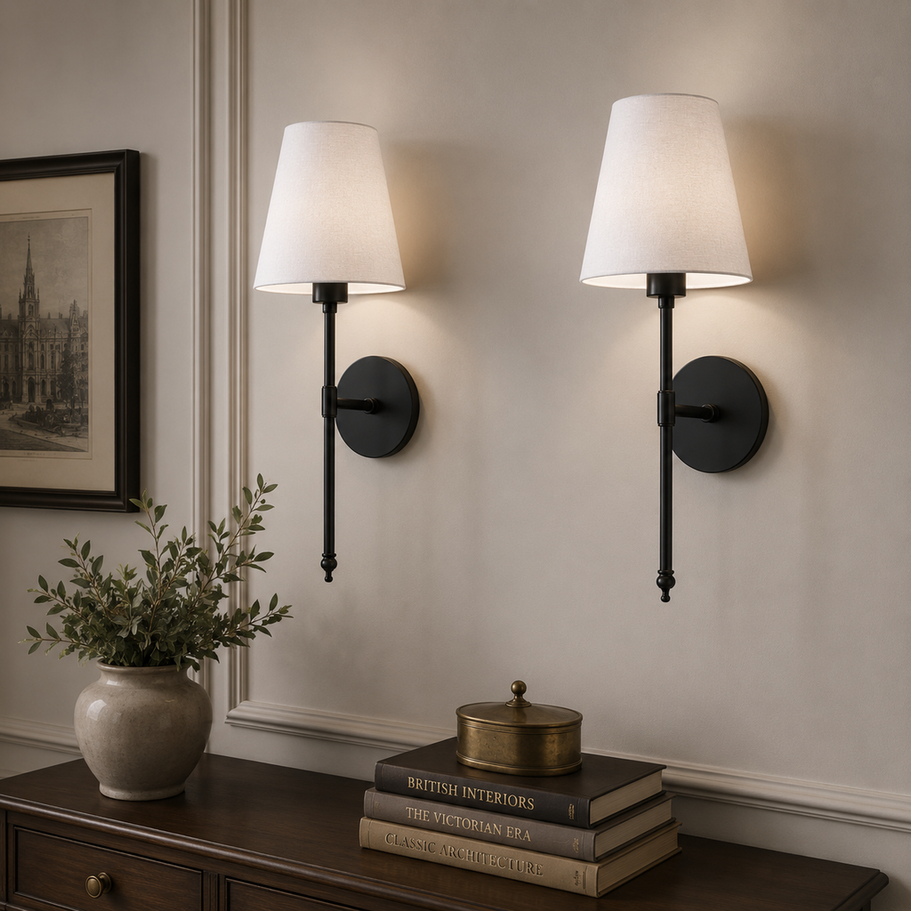 Stick-On Rechargeable Wall Light | Slim Brass White Cone Shade Battery Operated