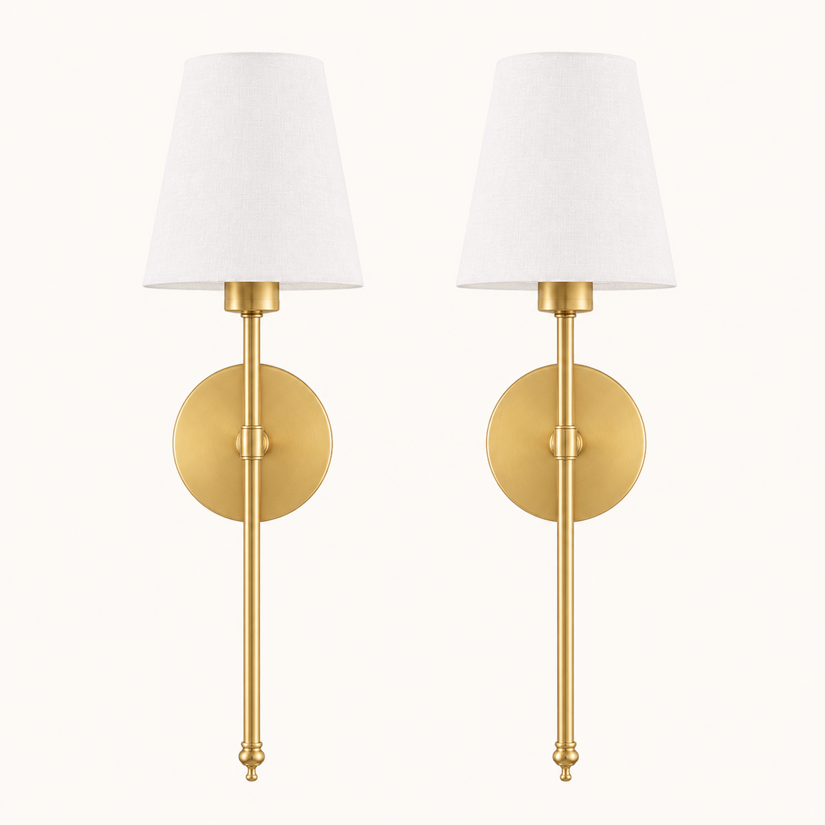 Stick-On Rechargeable Wall Light | Slim Brass White Cone Shade Battery Operated