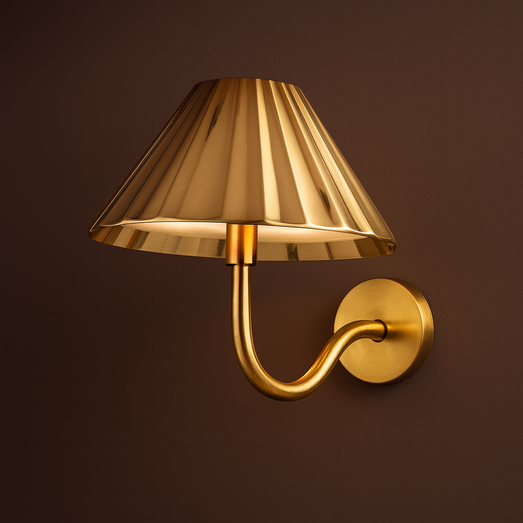 Rechargeable Wall Light | Brass Pleated Metallic Shade Sconce Battery Operated