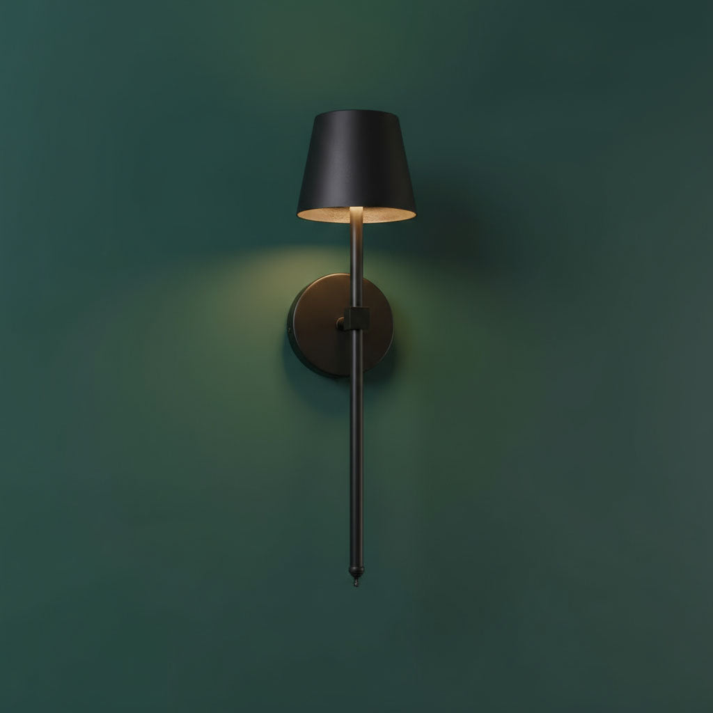 Rechargeable Wall Light | Black Metal Tapered Shade Touch Control Battery Operated