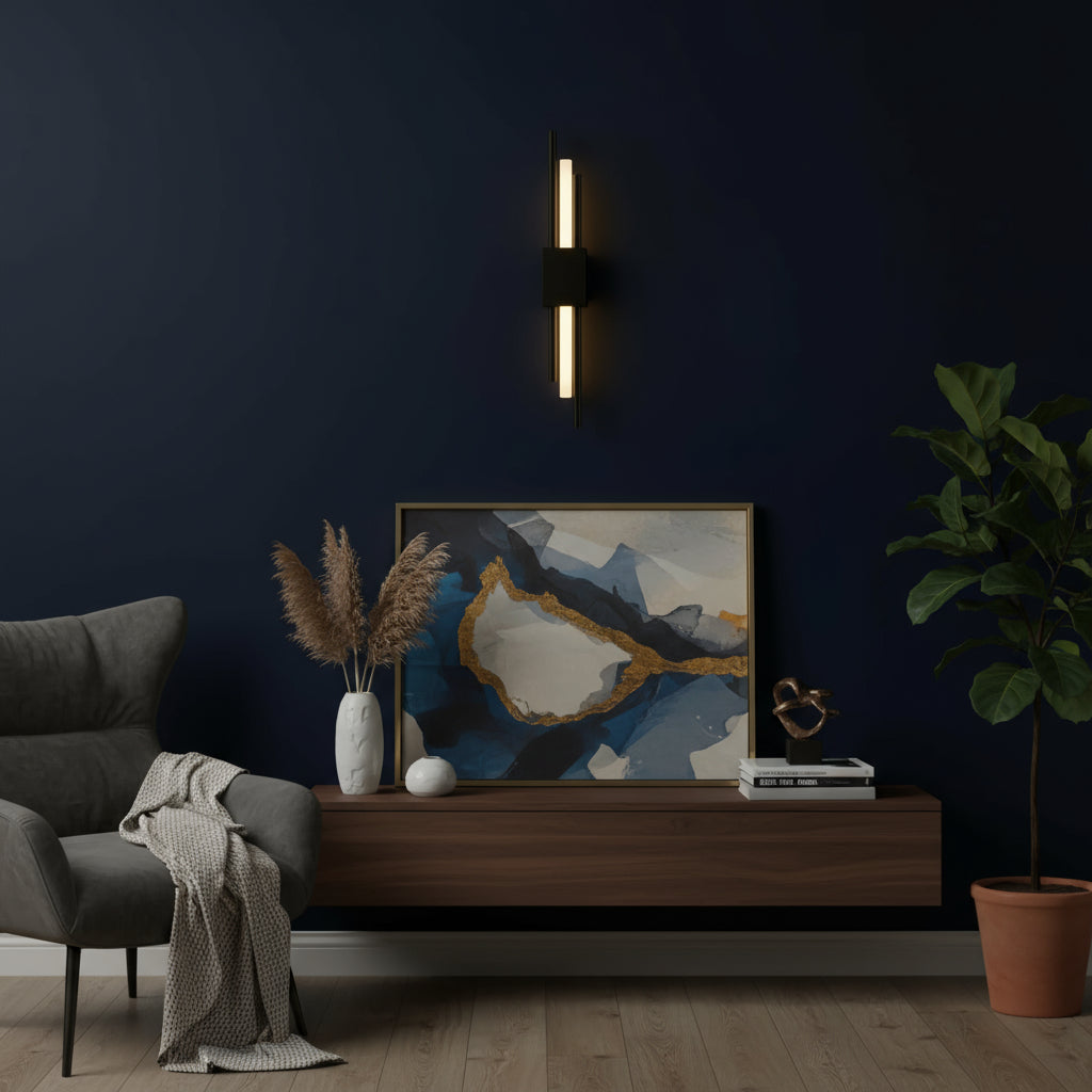 Rechargeable Vertical Bar Wall Light | Art Deco Dual-Rod Warm Integrated LED Battery Operated
