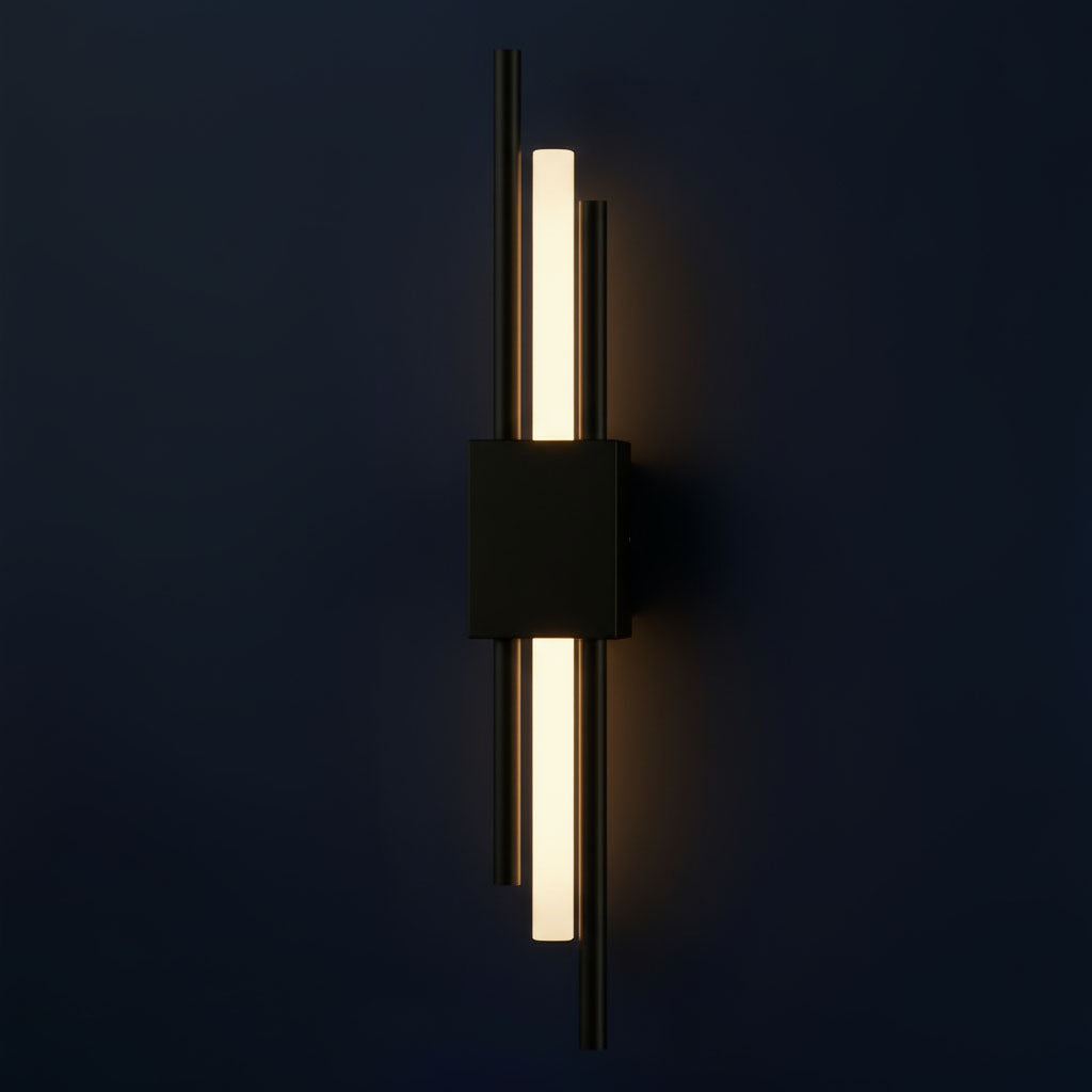 Rechargeable Vertical Bar Wall Light | Art Deco Dual-Rod Warm Integrated LED Battery Operated