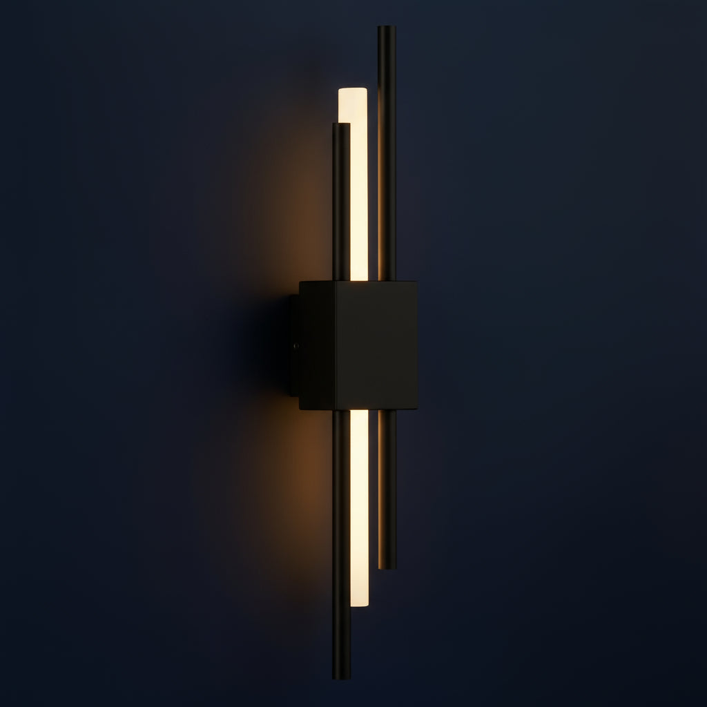 Rechargeable Vertical Bar Wall Light | Art Deco Dual-Rod Warm Integrated LED Battery Operated