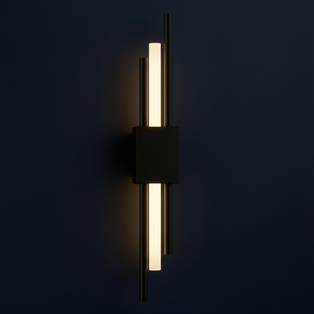 Rechargeable Vertical Bar Wall Light | Art Deco Dual-Rod Warm Integrated LED Battery Operated