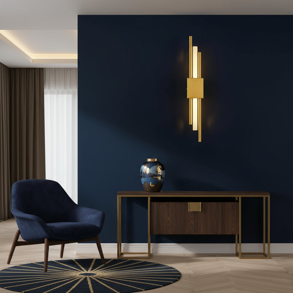 Rechargeable Vertical Bar Wall Light | Art Deco Dual-Rod Warm Integrated LED Battery Operated