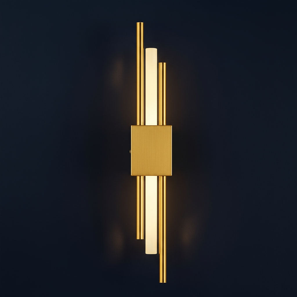Rechargeable Vertical Bar Wall Light | Art Deco Dual-Rod Warm Integrated LED Battery Operated