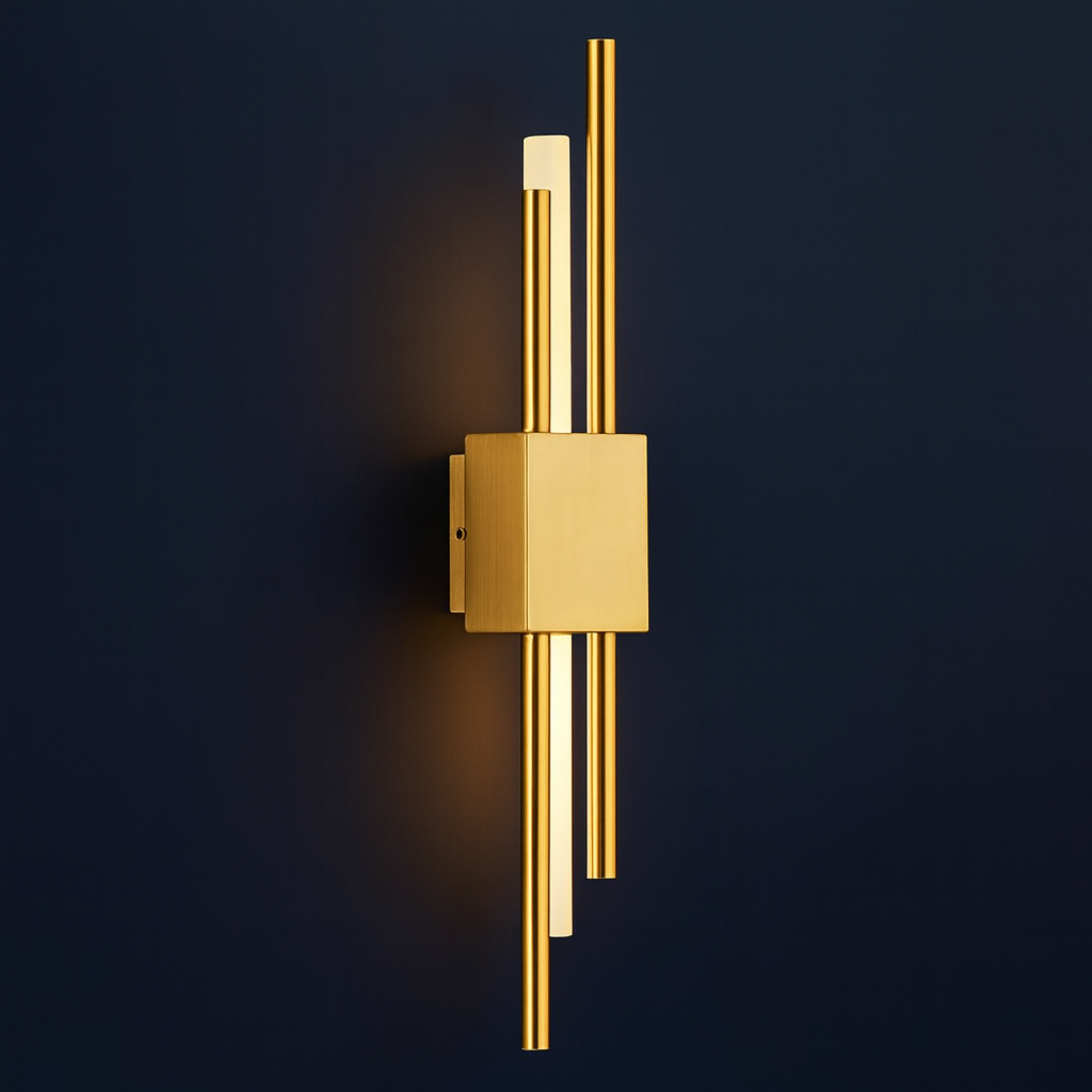 Rechargeable Vertical Bar Wall Light | Art Deco Dual-Rod Warm Integrated LED Battery Operated