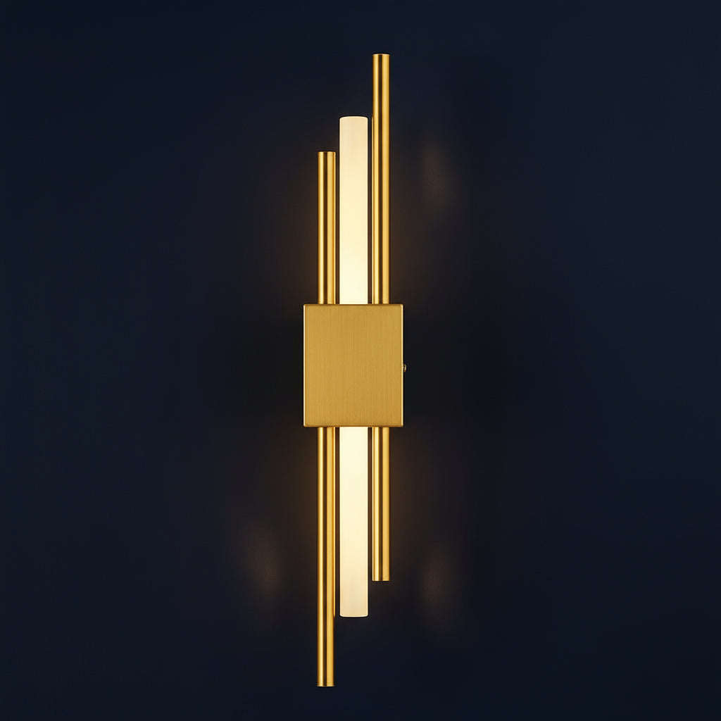 Rechargeable Vertical Bar Wall Light | Art Deco Dual-Rod Warm Integrated LED Battery Operated