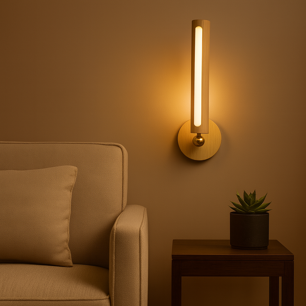 Rechargeable Stick-on Wall Light | Minimalist Wooden Tube Sconce Touch Switch Battery Operated
