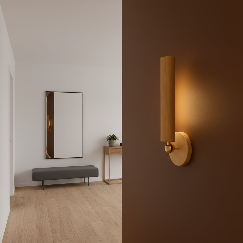 Rechargeable Stick-on Wall Light | Minimalist Wooden Tube Sconce Touch Switch Battery Operated