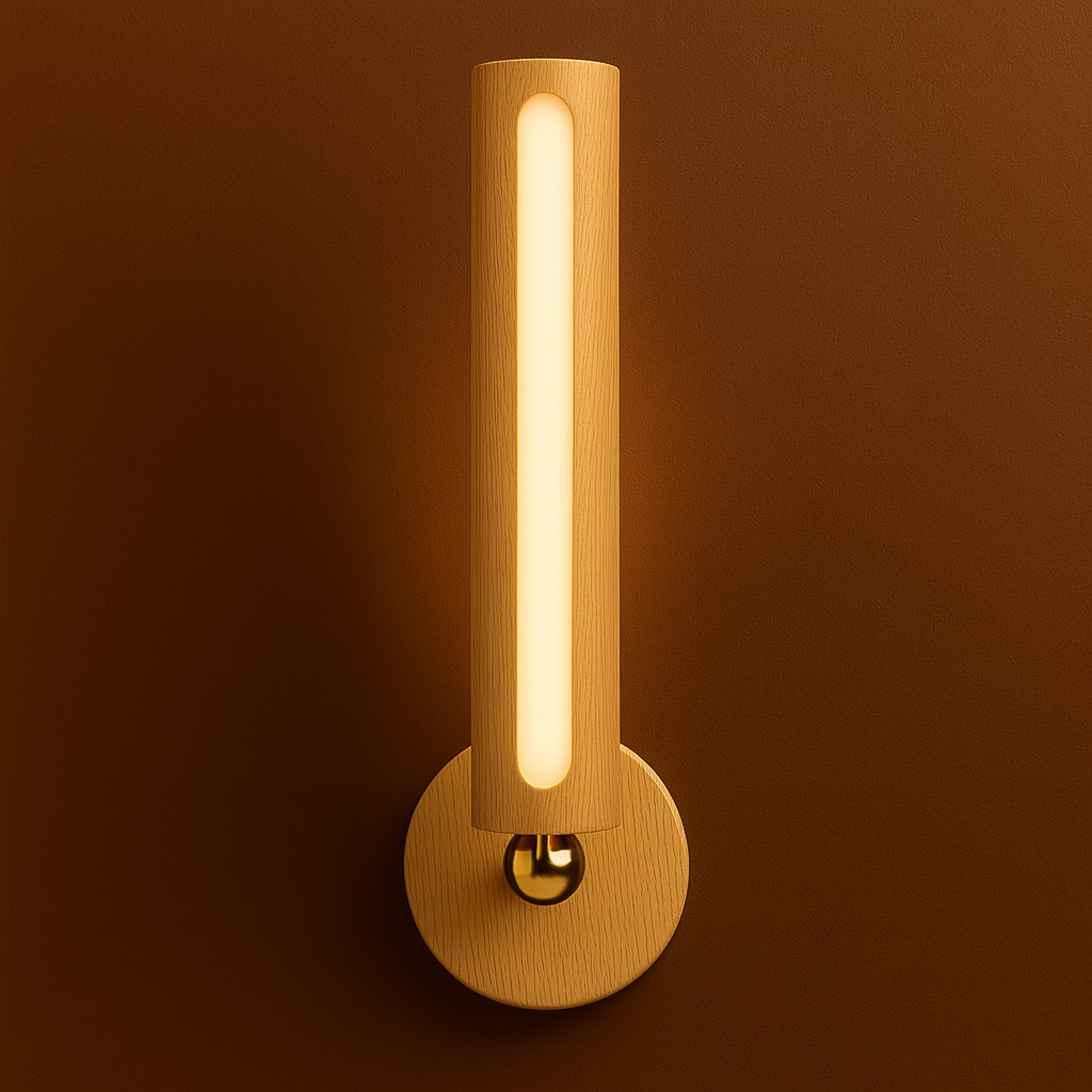 Rechargeable Stick-on Wall Light | Minimalist Wooden Tube Sconce Touch Switch Battery Operated