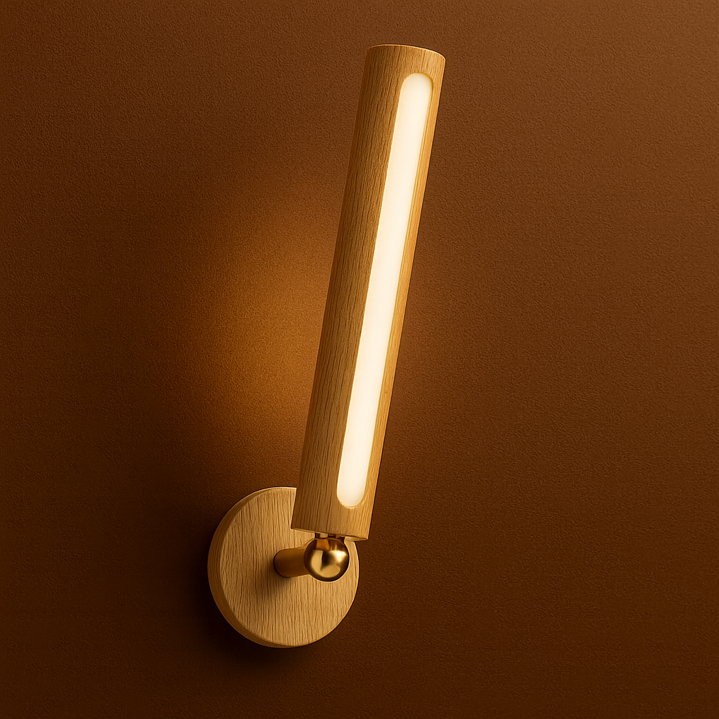 Rechargeable Stick-on Wall Light | Minimalist Wooden Tube Sconce Touch Switch Battery Operated