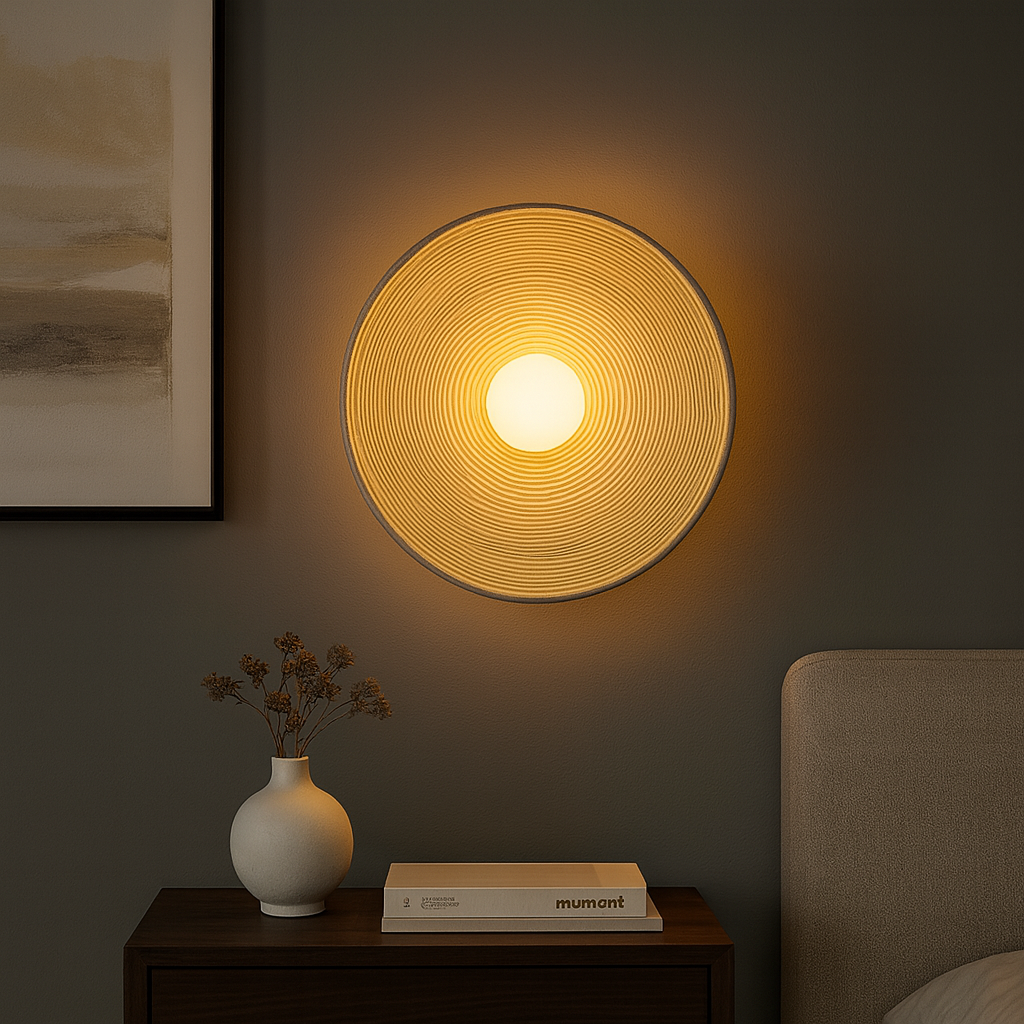 Modern Wall Light | Round Textured Resin Disc Central Frosted Glass Globe Indoor