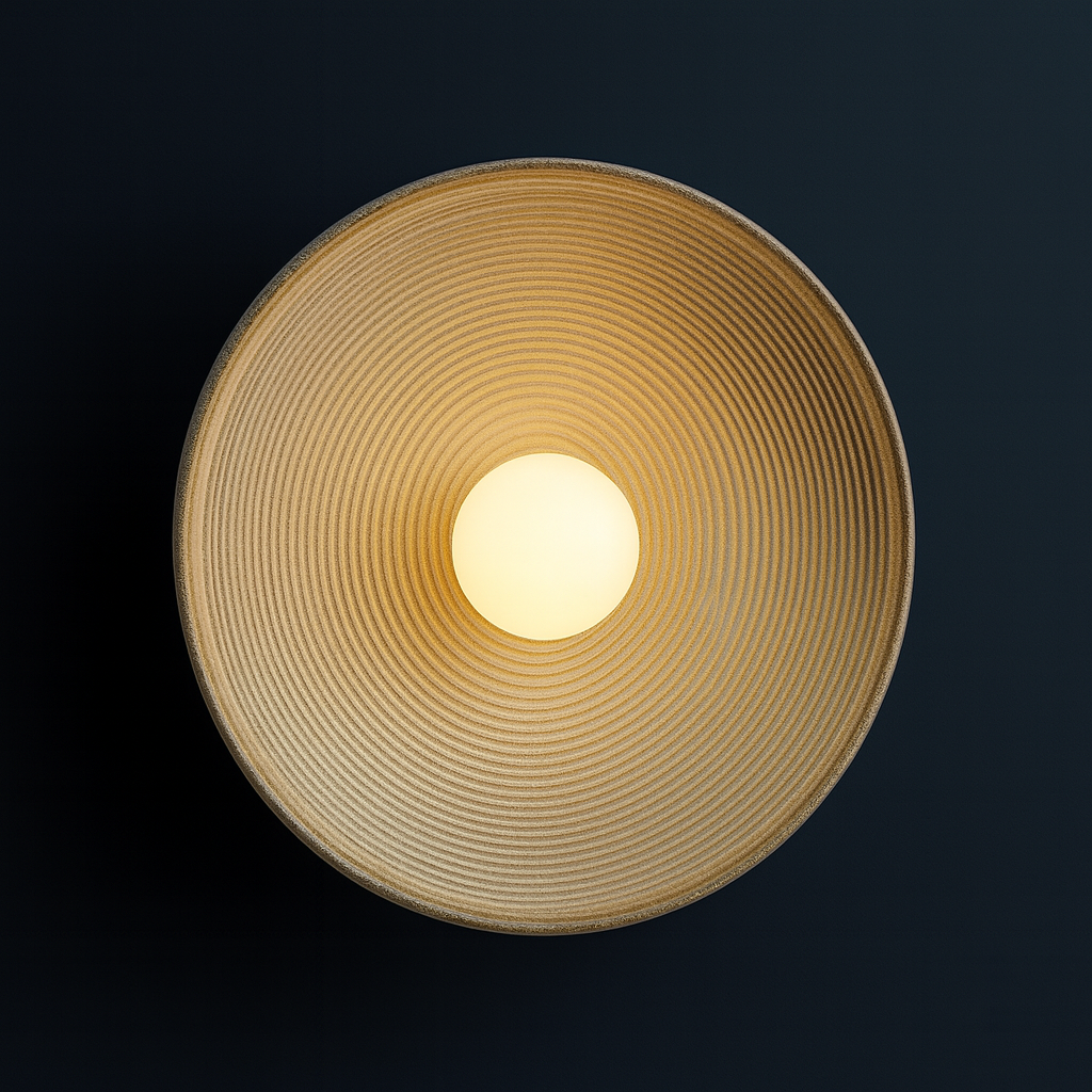 Modern Wall Light | Round Textured Resin Disc Central Frosted Glass Globe Indoor