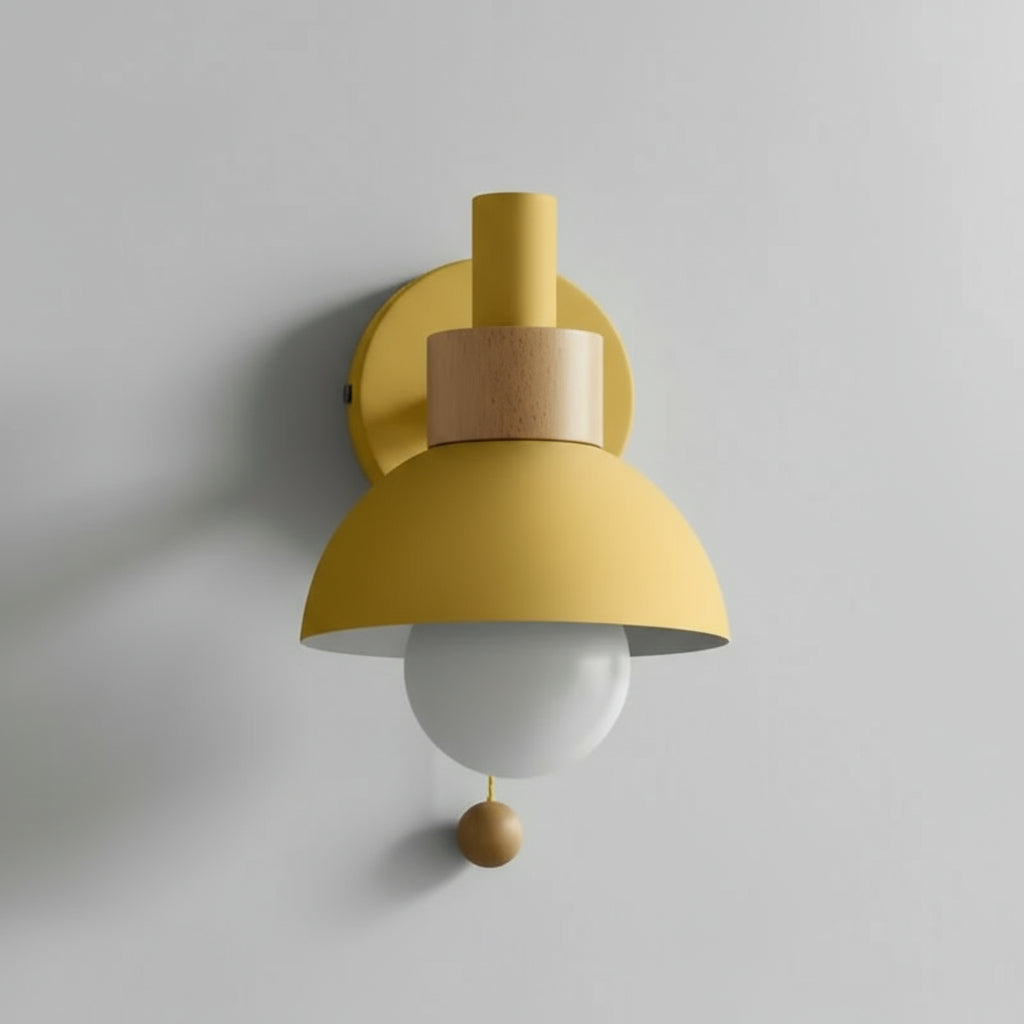 Modern Wall Light | Nordic Macaron Iron Wood Sconce Pull Switch Cord Pull