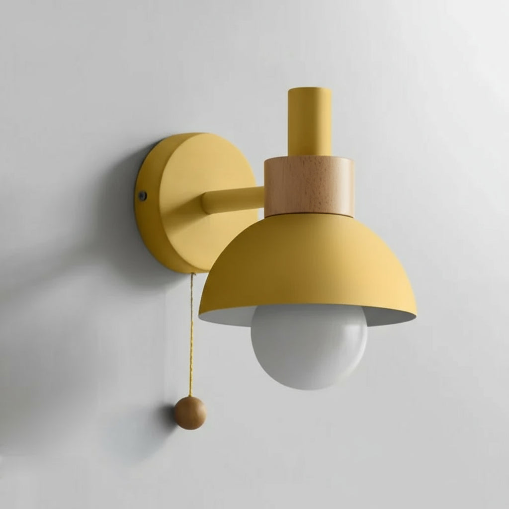 Modern Wall Light | Nordic Macaron Iron Wood Sconce Pull Switch Cord Pull