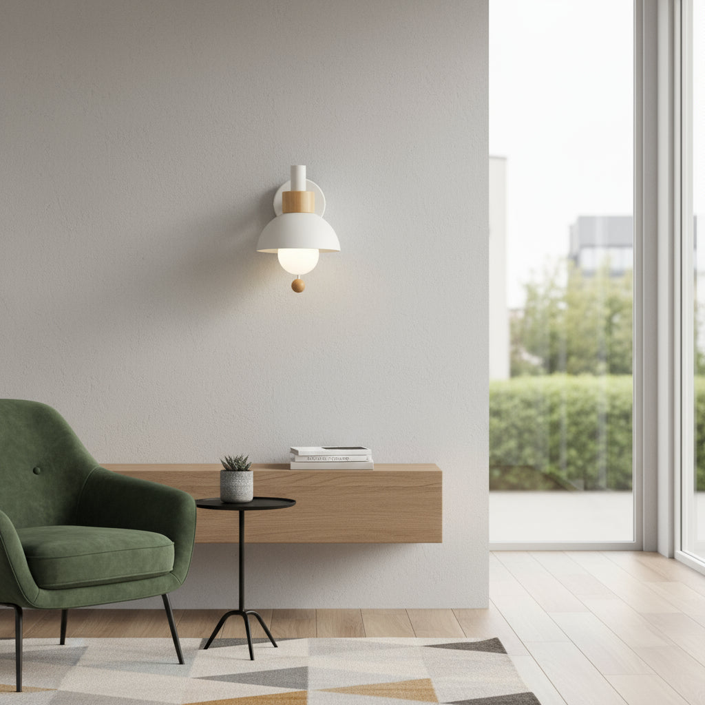 Modern Wall Light | Nordic Macaron Iron Wood Sconce Pull Switch Cord Pull