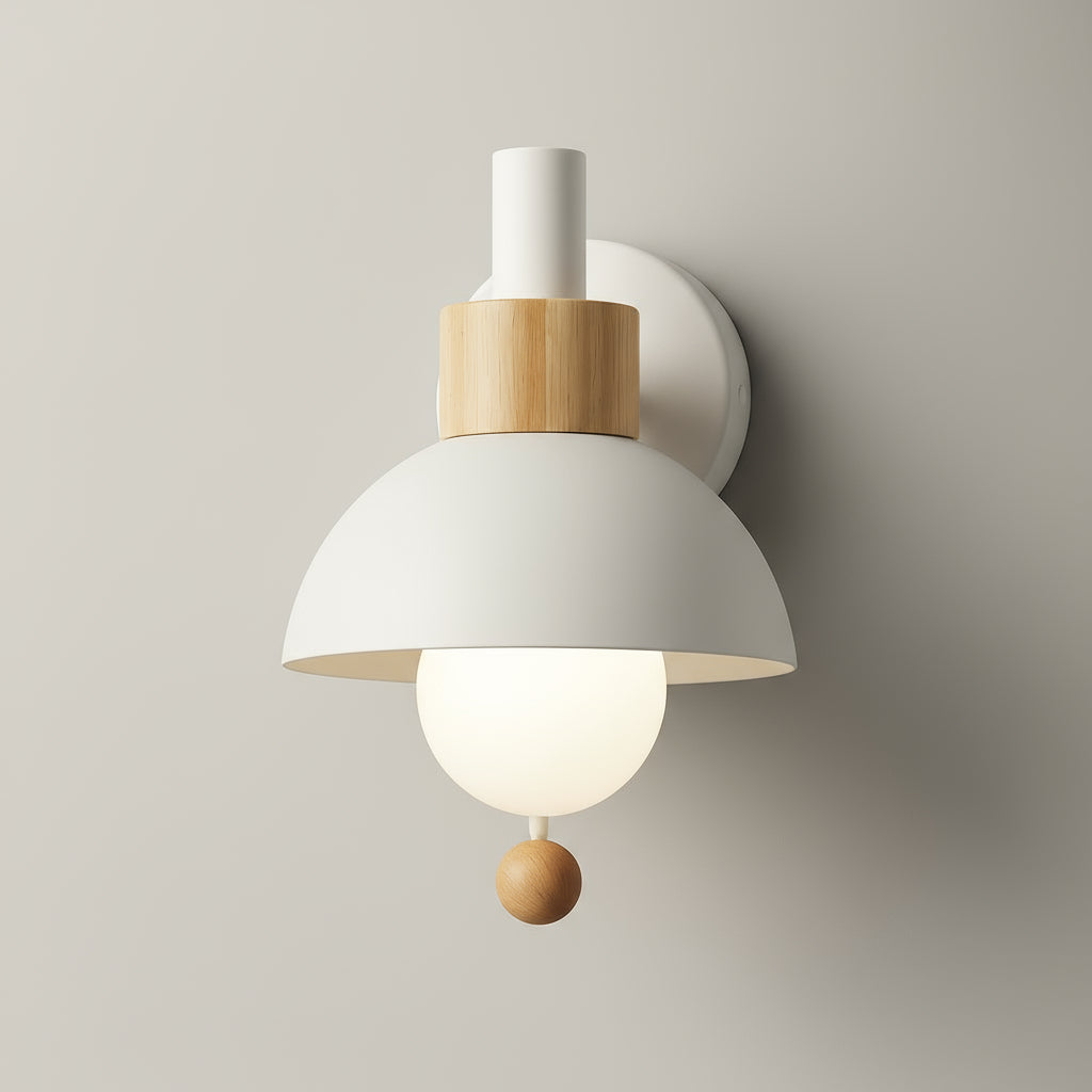 Modern Wall Light | Nordic Macaron Iron Wood Sconce Pull Switch Cord Pull