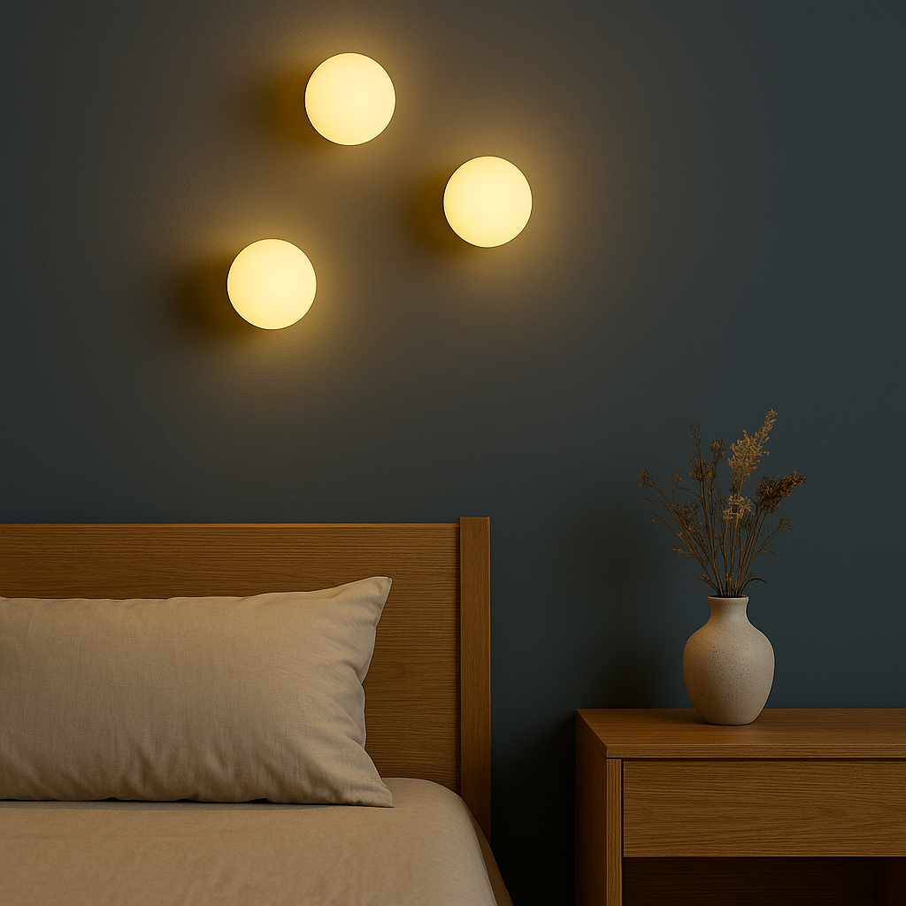 Modern Wall Light | Minimalist Round Globe Frosted Shade Black White Chrome Base