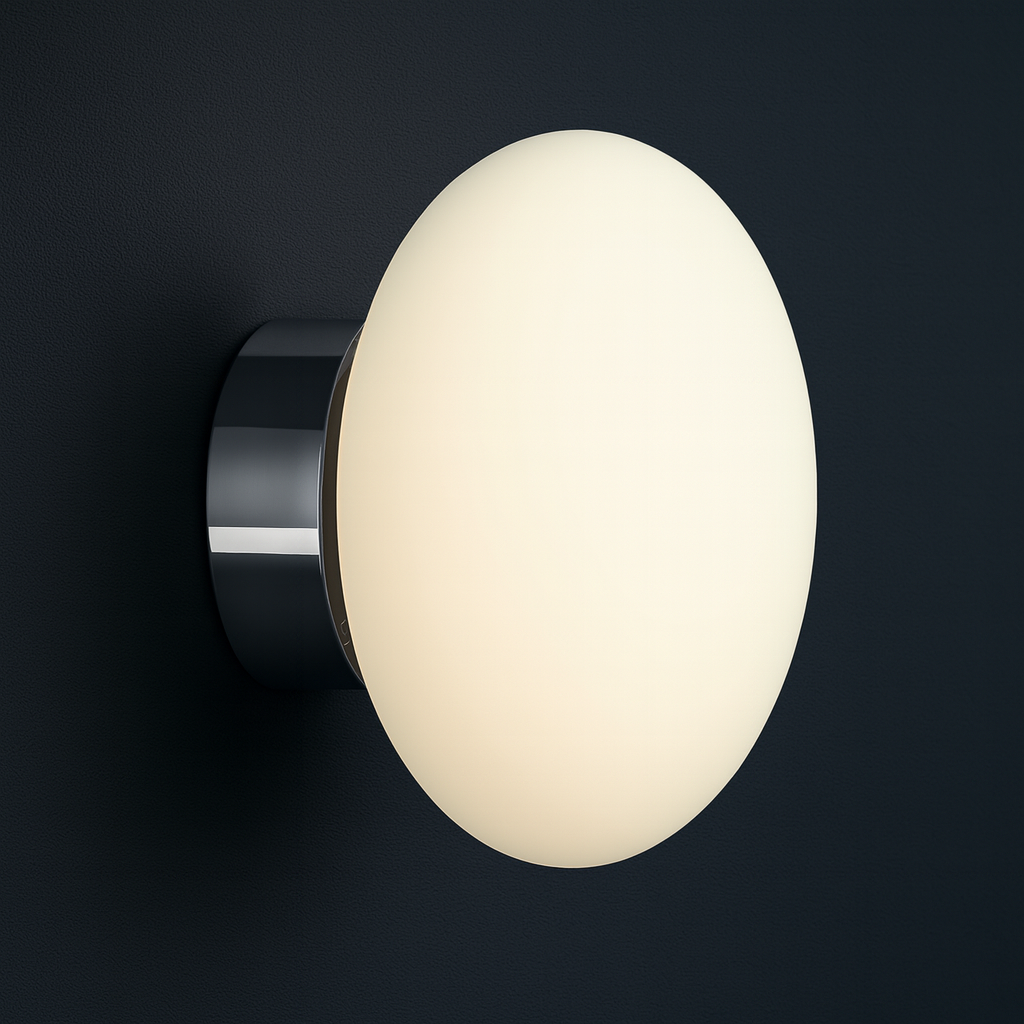 Modern Wall Light | Minimalist Round Globe Frosted Shade Black White Chrome Base