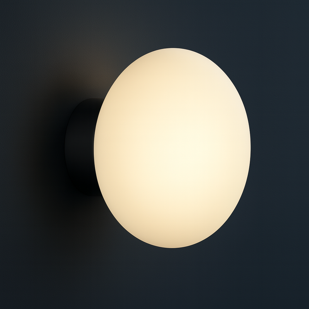 Modern Wall Light | Minimalist Round Globe Frosted Shade Black White Chrome Base
