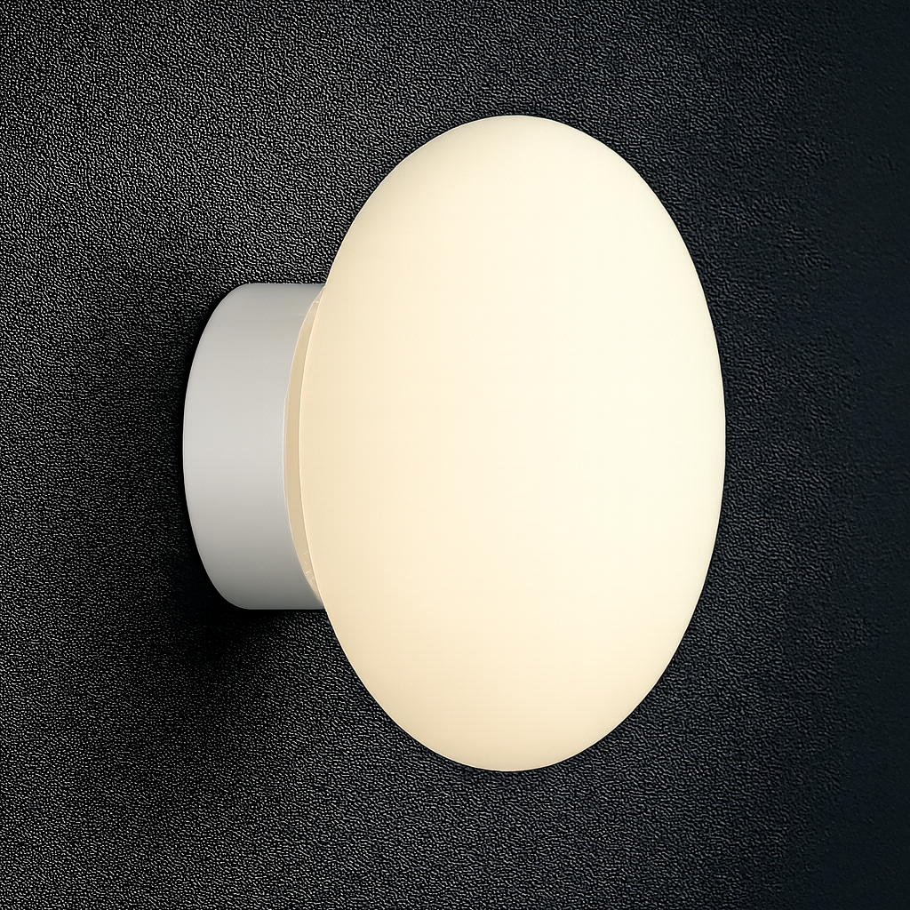 Modern Wall Light | Minimalist Round Globe Frosted Shade Black White Chrome Base