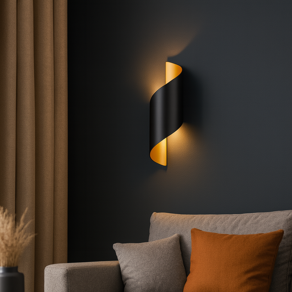 Modern Wall Light | Black Gold Spiral LED Outdoor Sconce Up Down Exterior