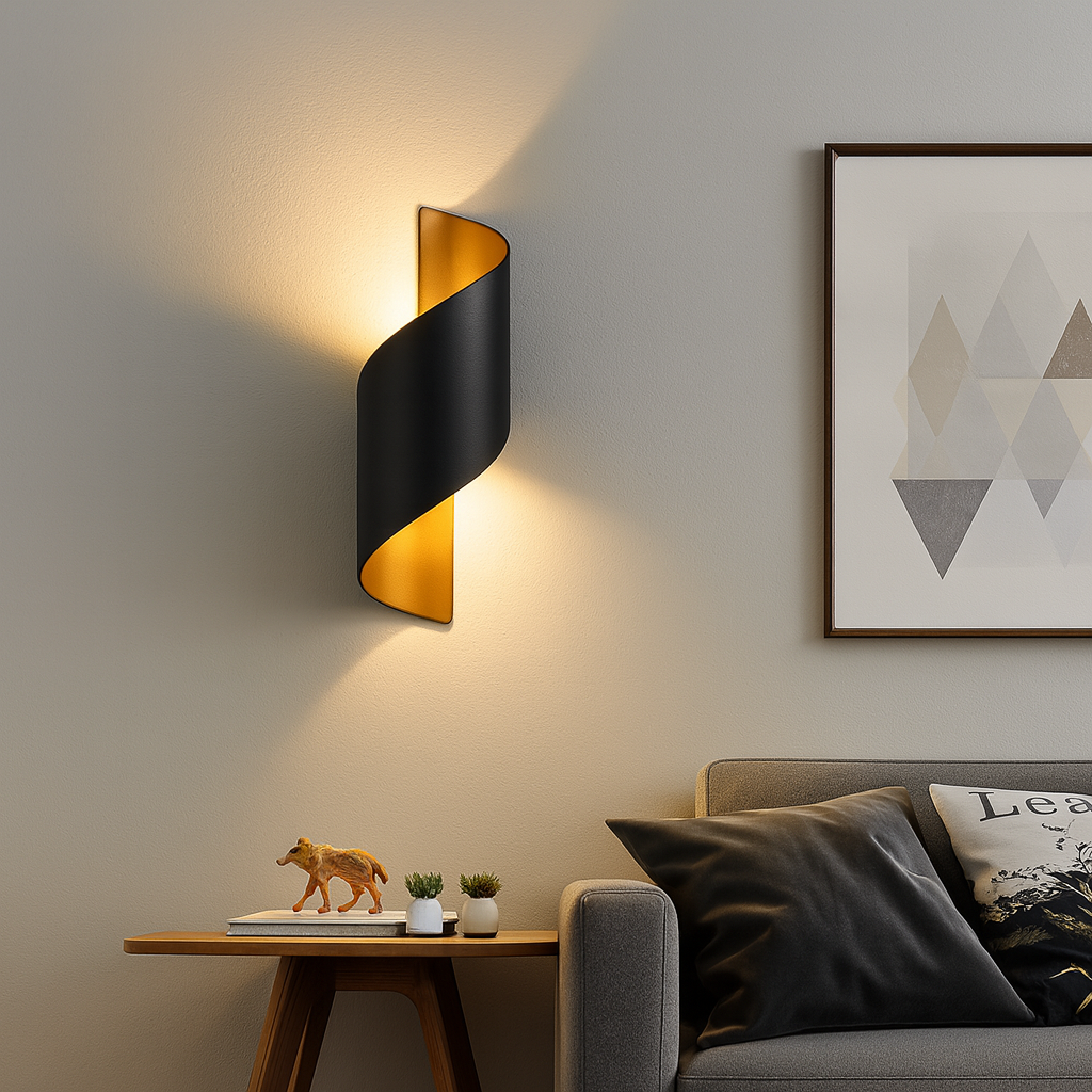 Modern Wall Light | Black Gold Spiral LED Outdoor Sconce Up Down Exterior