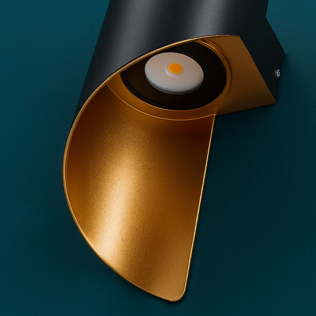 Modern Wall Light | Black Gold Spiral LED Outdoor Sconce Up Down Exterior