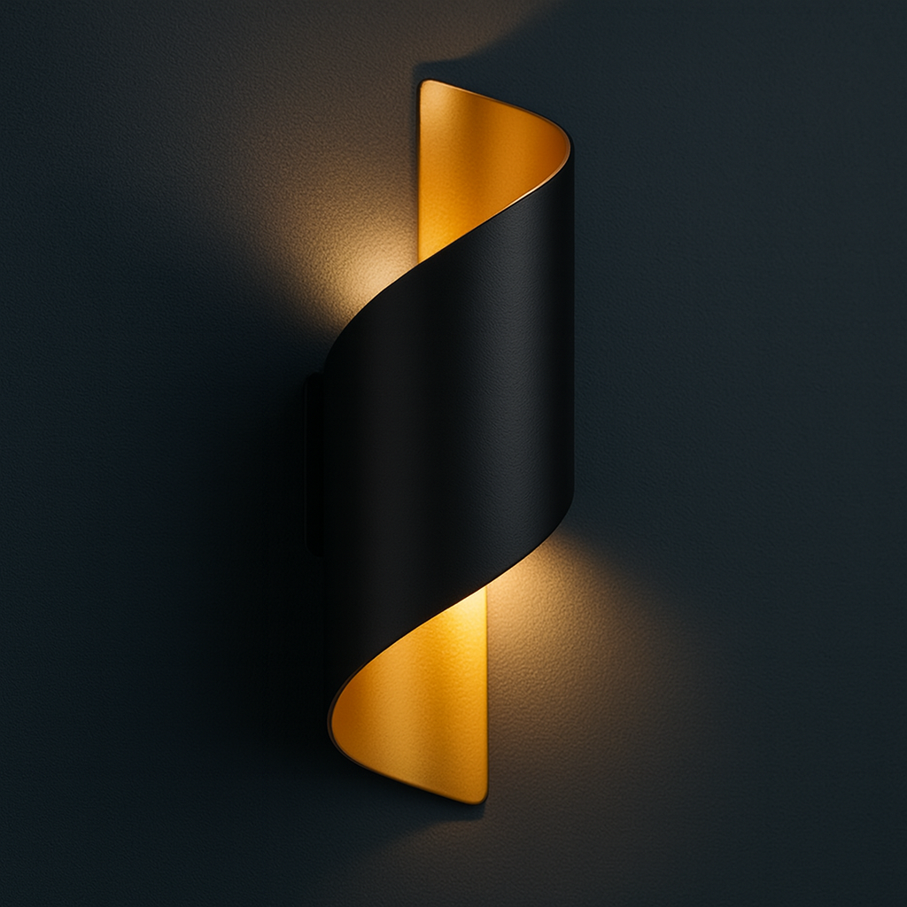 Modern Wall Light | Black Gold Spiral LED Outdoor Sconce Up Down Exterior