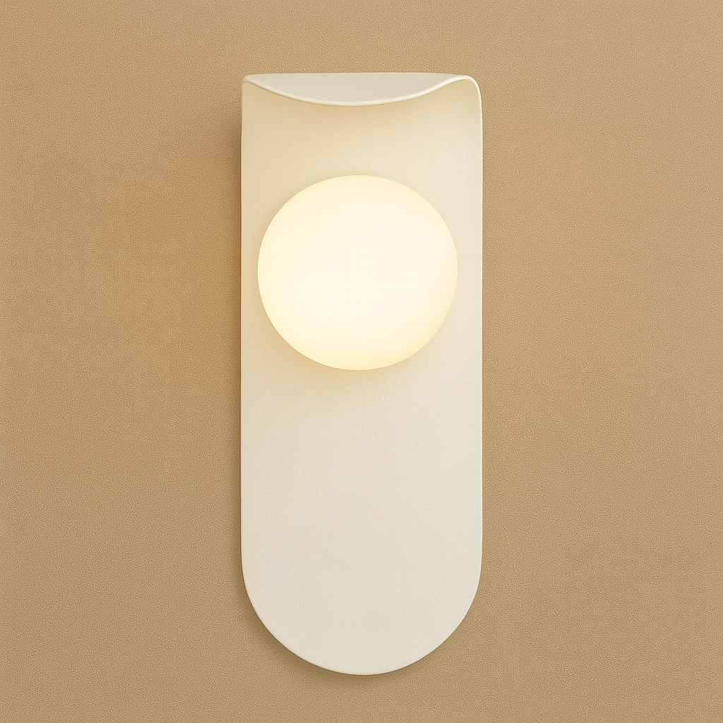 Modern Wall Light | Curved Metal Backplate Frosted Glass Globe Shade Bedroom