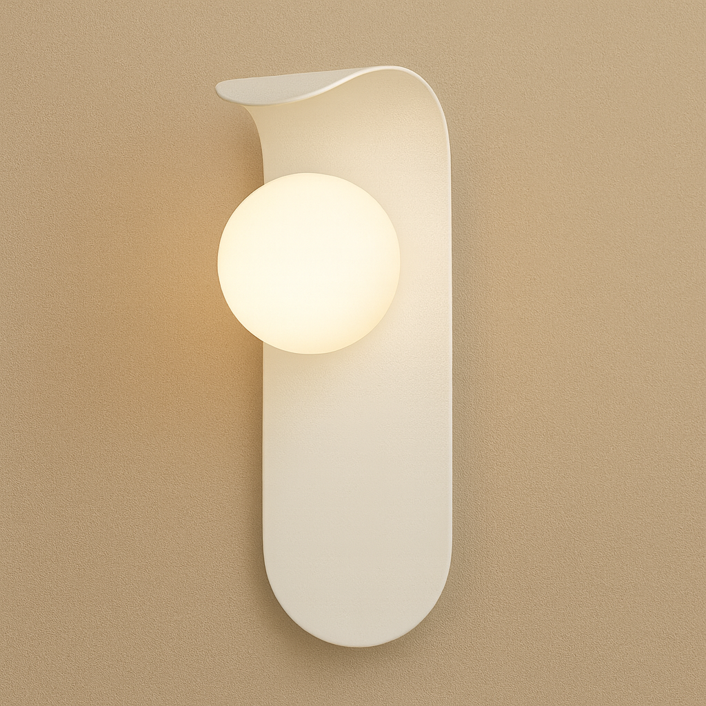 Modern Wall Light | Curved Metal Backplate Frosted Glass Globe Shade Bedroom