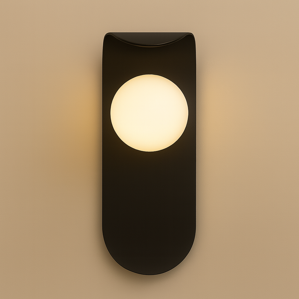 Modern Wall Light | Curved Metal Backplate Frosted Glass Globe Shade Bedroom