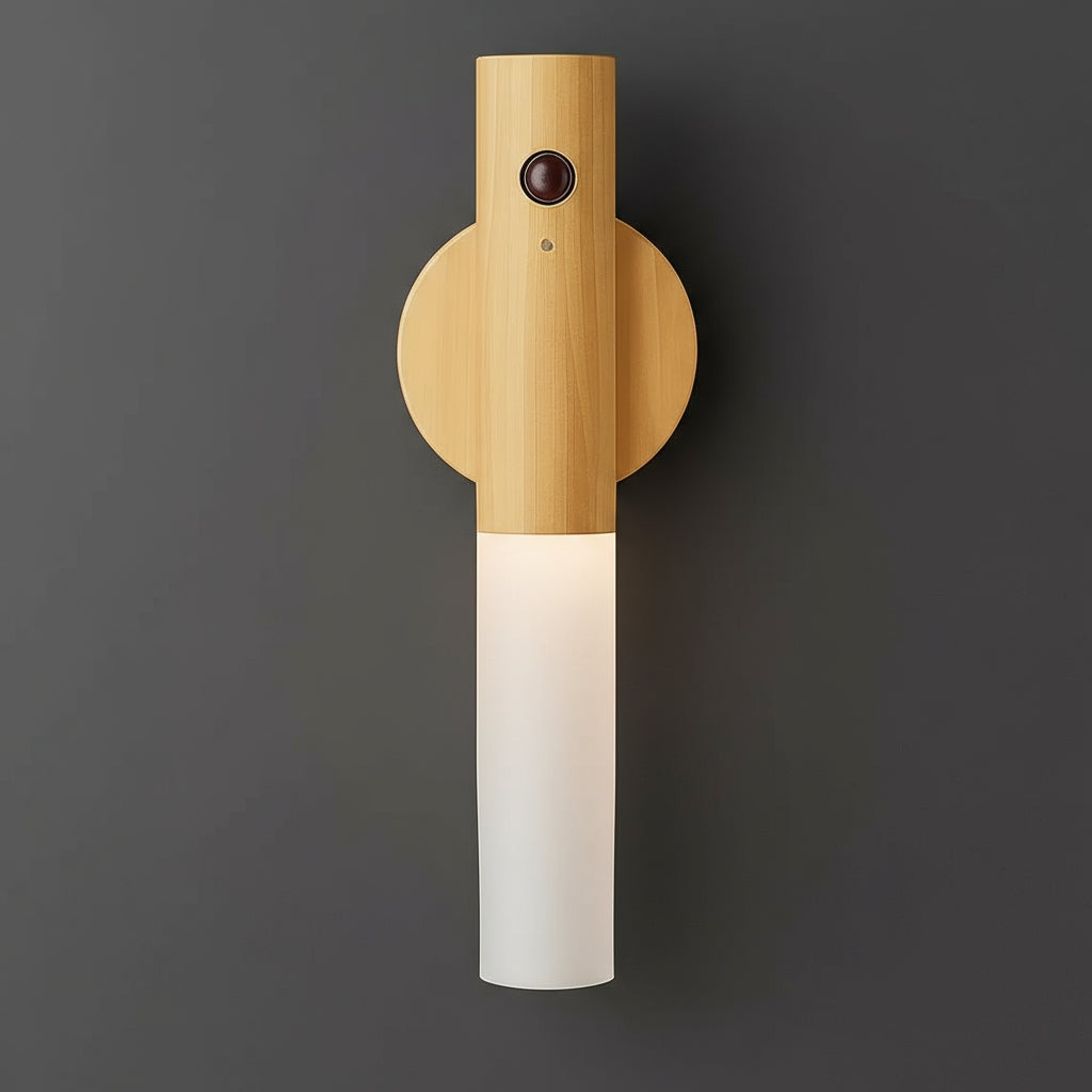 Stick-on Wall Light | Motion Sensor Wood Sconce Frosted Glass Stick On Lights