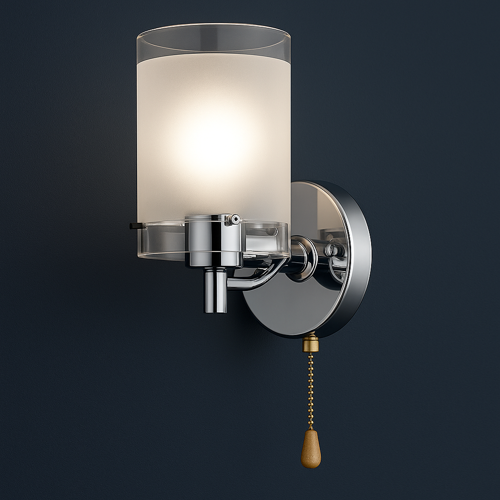 Modern Wall Light | Chrome Frosted Glass Shade Pull Switch Cord Pull
