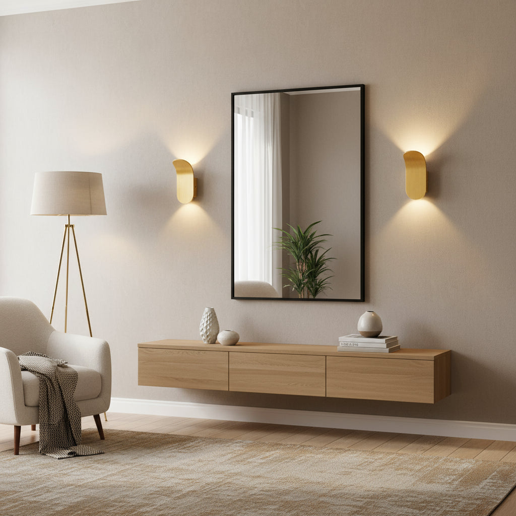 Modern Wall Light | Brushed Brass Curved Leaf-Shaped Sconce Living Room