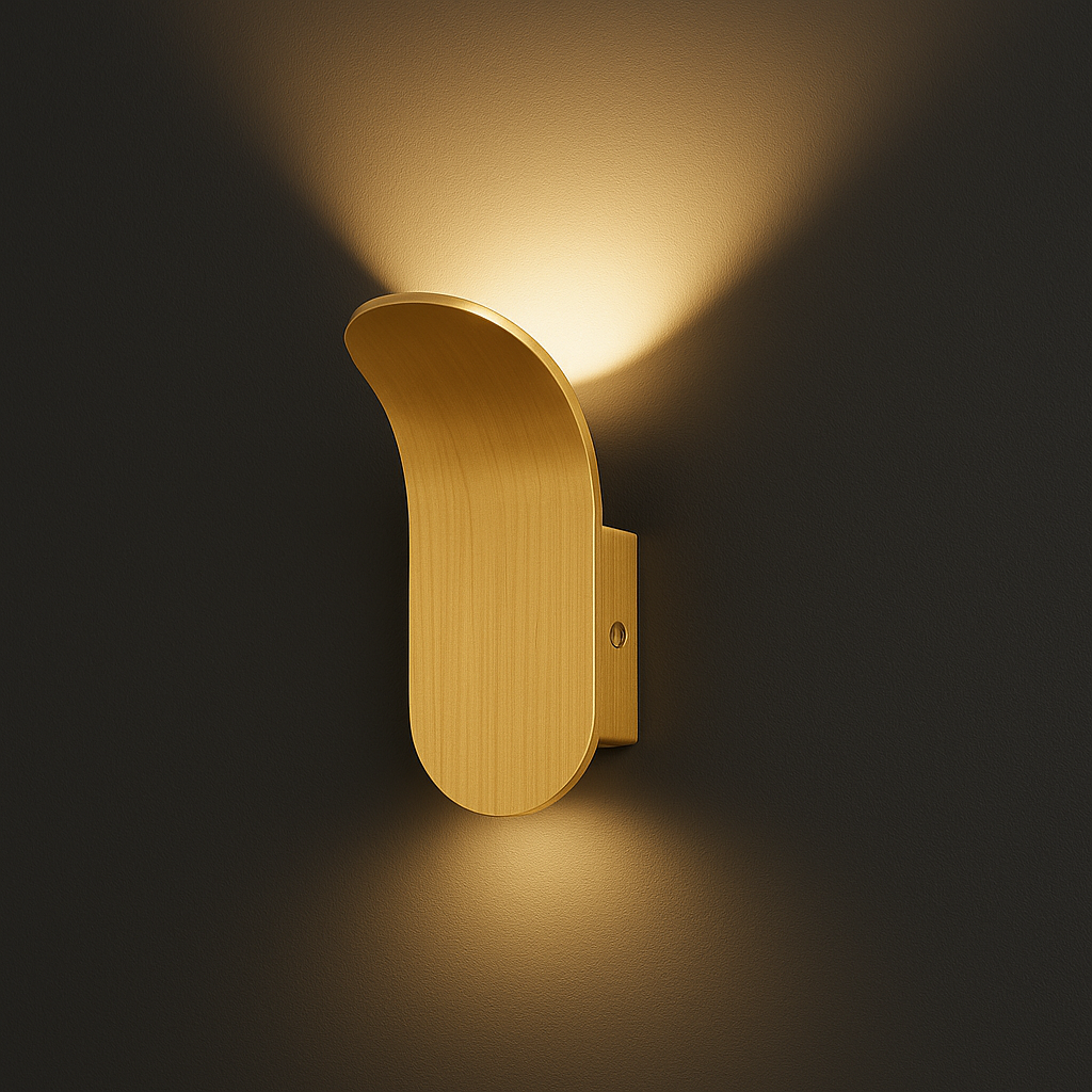 Modern Wall Light | Brushed Brass Curved Leaf-Shaped Sconce Living Room