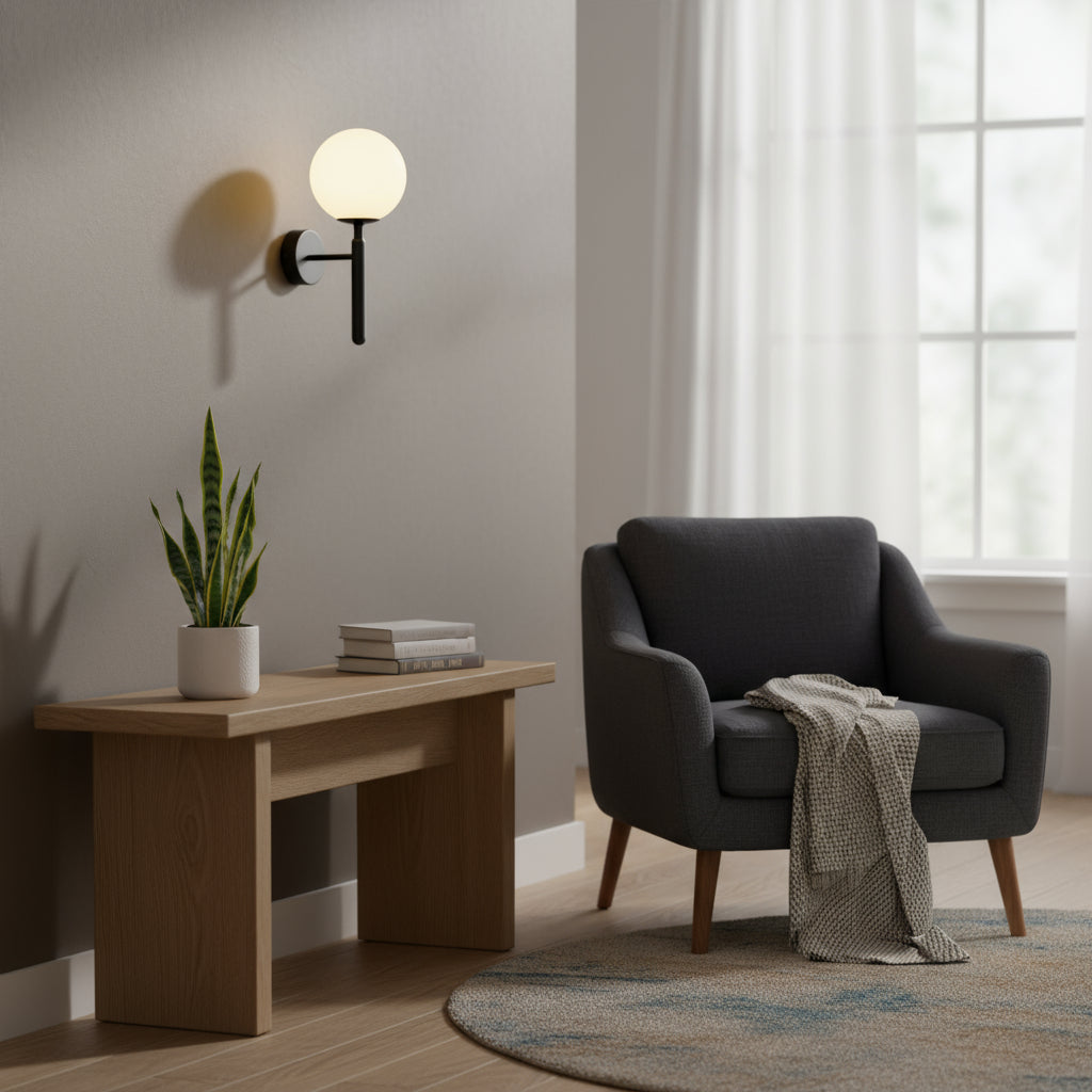 Modern Wall Light | Brass Frosted Globe Shade Sconce Bedroom Indoor